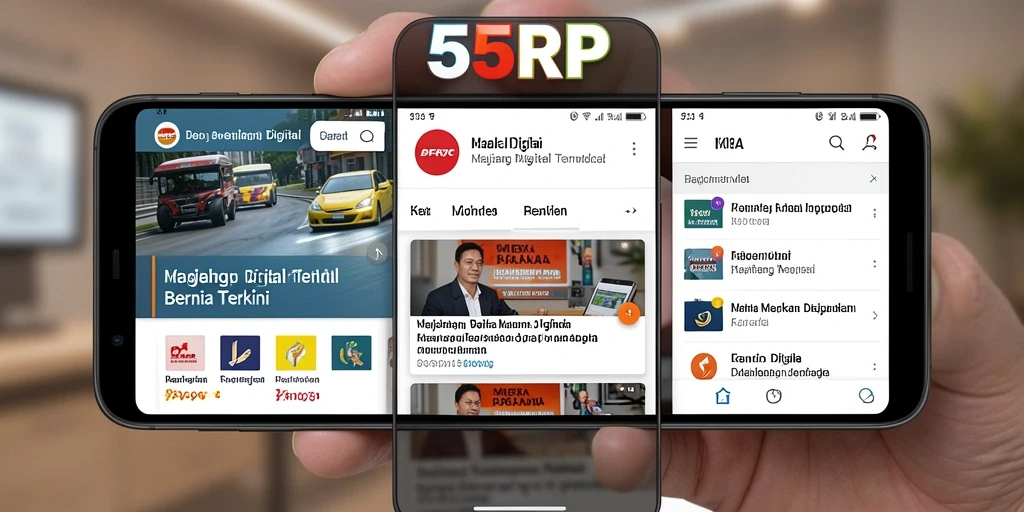 Tampilan antarmuka aplikasi Majalah Digital 55RP yang menarik.