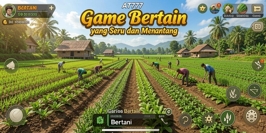 Antarmuka permainan AT777 yang menampilkan aktivitas bertani yang seru.