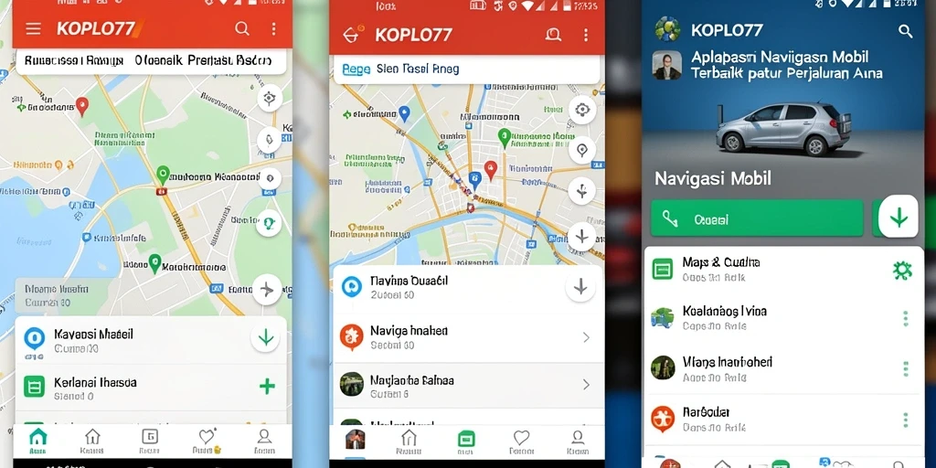 Tampilan antarmuka aplikasi KOPLO77 dengan fungsi Navigasi Mobil yang jelas.