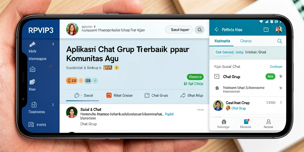 Screenshot antarmuka RPVIP3 menunjukkan fungsi Chat Grup yang interaktif.