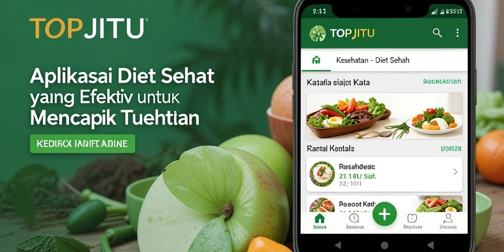 Antarmuka aplikasi TOPJITU dengan fitur diet sehat yang menarik.